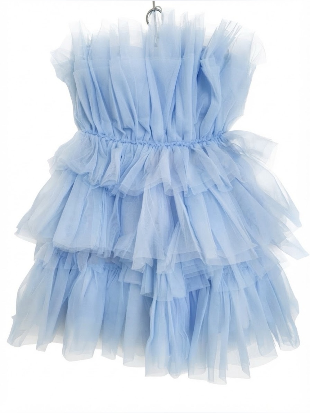 VICI Periwinkle Blue Tulle Strapless Ruffle Tiered Mini Party Dress XS